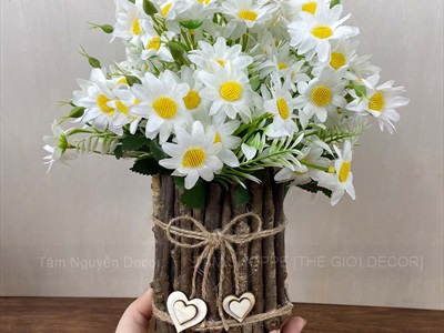 Chậu hoa cúc hoạ mi quấn nhánh cây Handmade [Loại 1] C25cm CHAUHOACS-07